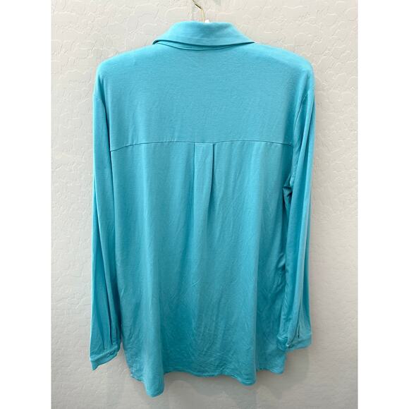 EILEEN FISHER | Aqua Blue Tencel Button Down Shirt Long Sleeve Soft Stretch | XS - Picture 4 of 6